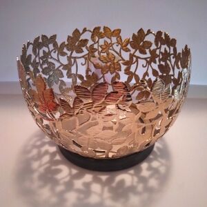 Bath & Body Works Gold Leaf Decorative Bowl 3 Wick Candle Holder